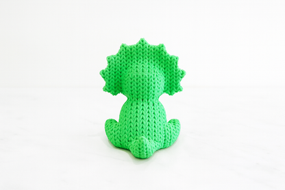 Green Knitted Triceratops Figurine – Cute Dinosaur Decorative Sculpture