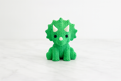 Green Knitted Triceratops Figurine – Cute Dinosaur Decorative Sculpture