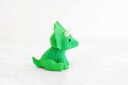 Green Knitted Triceratops Figurine – Cute Dinosaur Decorative Sculpture