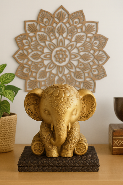 Golden Elephant Figurine – Hand-Painted Ornamental Sculpture