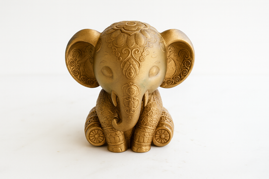 Golden Elephant Figurine – Hand-Painted Ornamental Sculpture