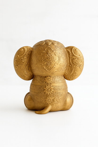 Golden Elephant Figurine – Hand-Painted Ornamental Sculpture