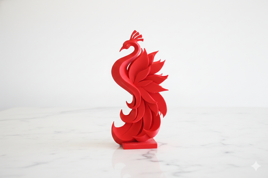 Red Phoenix Sculpture – Modern Decorative Figurine