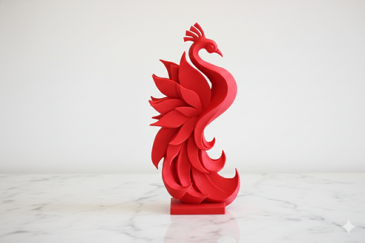 Red Phoenix Sculpture – Modern Decorative Figurine