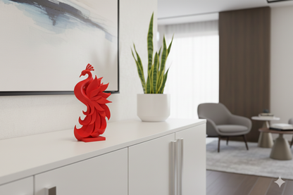 Red Phoenix Sculpture – Modern Decorative Figurine