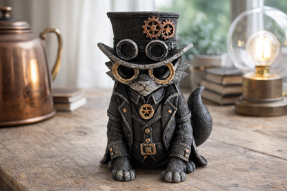Steampunk Cat Figurine – Hand Painted Decorative Sculpture (15 cm)
