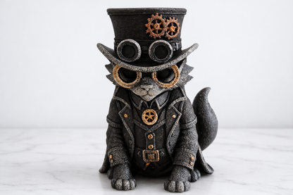 Steampunk Cat Figurine – Hand Painted Decorative Sculpture (15 cm)