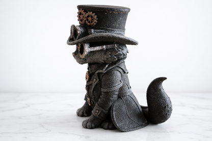 Steampunk Cat Figurine – Hand Painted Decorative Sculpture (15 cm)