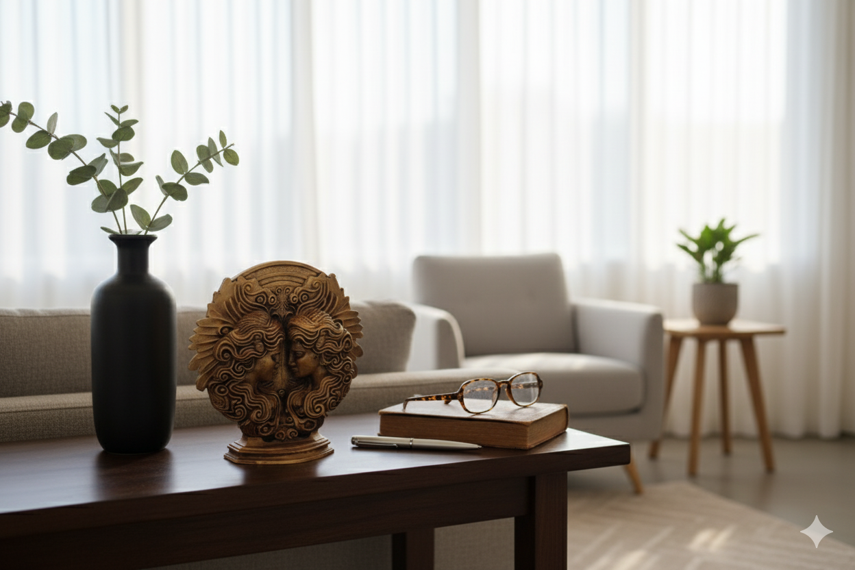 Gemini Zodiac Symbol Sculpture – Bronze Finish / Hand painted