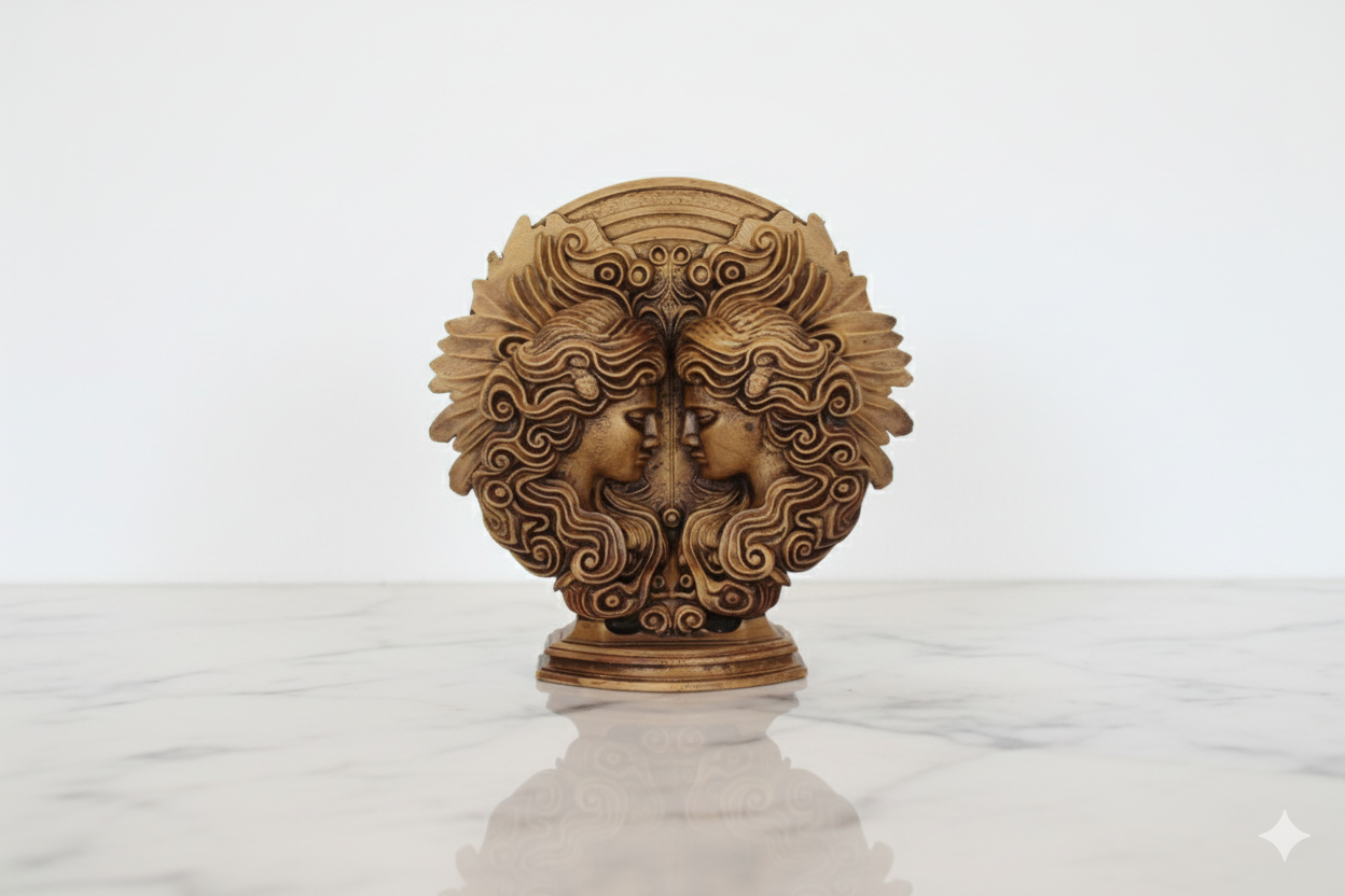 Gemini Zodiac Symbol Sculpture – Bronze Finish / Hand painted