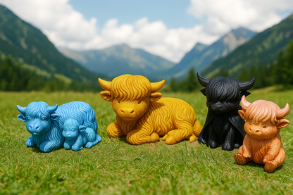 Lucky Highland Cows” Decorative Figures — colorful design cow set