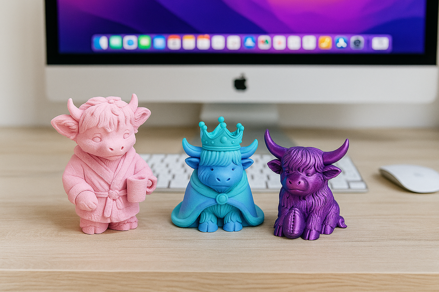 “Lucky Highland Cows” Decorative Figures — colorful design cow collection