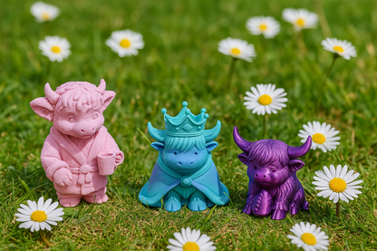 “Lucky Highland Cows” Decorative Figures — colorful design cow collection