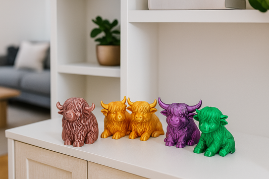 Colorful Highland Cow Set – Modern Home Décor Figurines