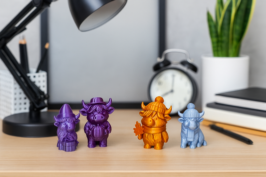 Winter Highland Cow Set – Colorful Holiday Figurines