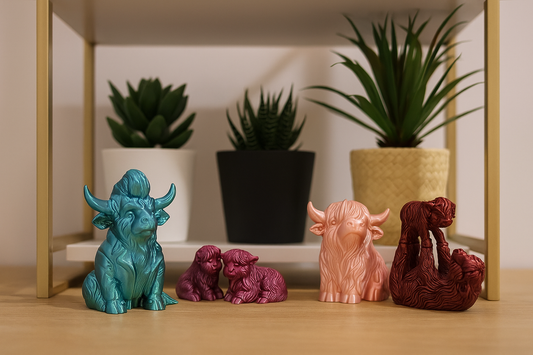 Highland Cow Family – Colorful Decorative Figurine Set
