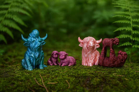 Highland Cow Family – Colorful Decorative Figurine Set