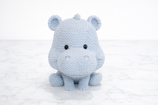 Cute Knitted-Style Hippo Decorative Figurine – Grey