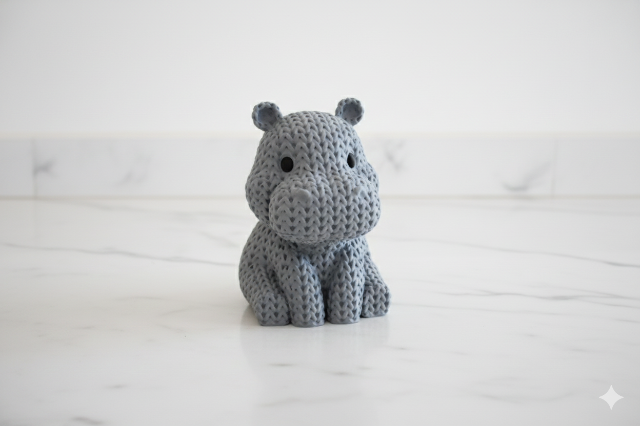 Knitted-Style Hippo Figurine – Cute Cozy Decorative Sculpture