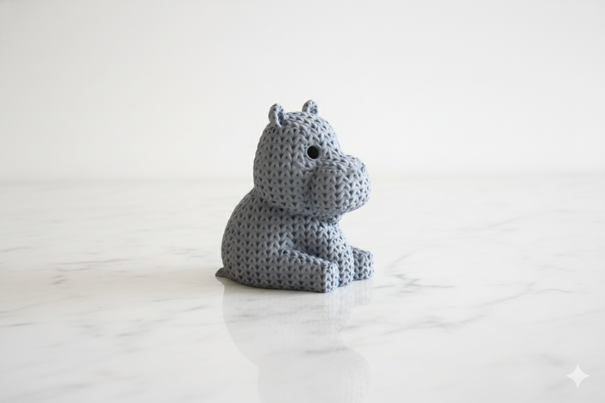 Knitted-Style Hippo Figurine – Cute Cozy Decorative Sculpture