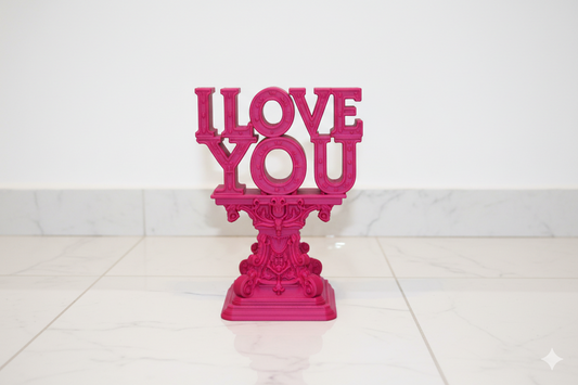 I Love You Decorative Sculpture – Ornate Statement Piece in Fuchsia Pink