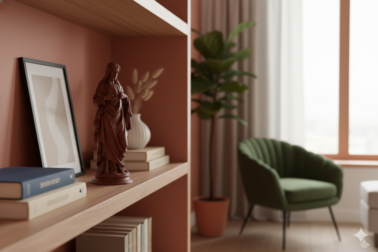 Sacred Heart of Jesus – Hand-Painted Wooden Effect Statue (18 cm)