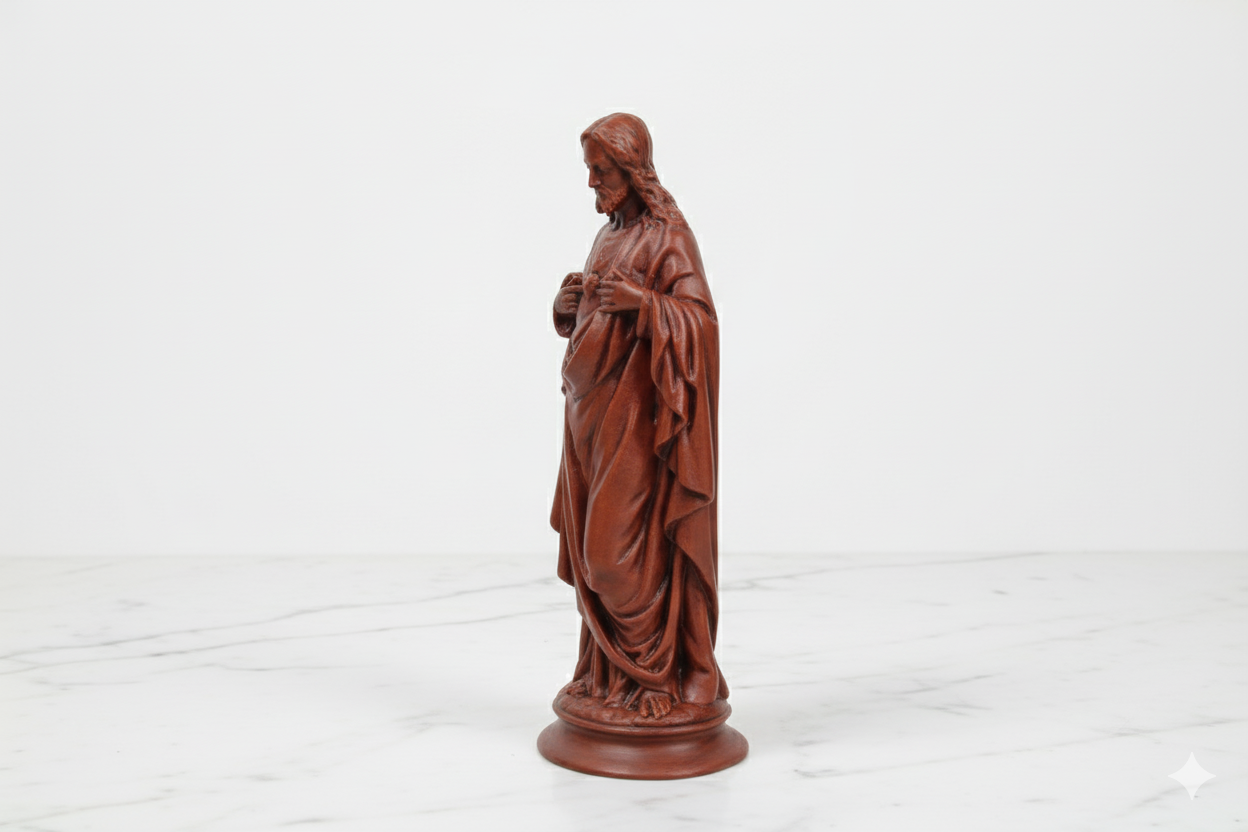 Sacred Heart of Jesus – Hand-Painted Wooden Effect Statue (18 cm)