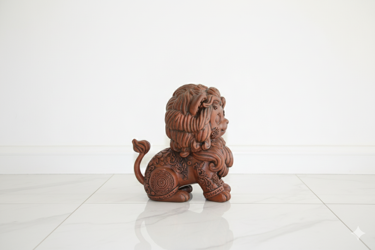 Decorative Lion Figurine – Hand painted Wood Effect Finish | Look Art Sculpture
