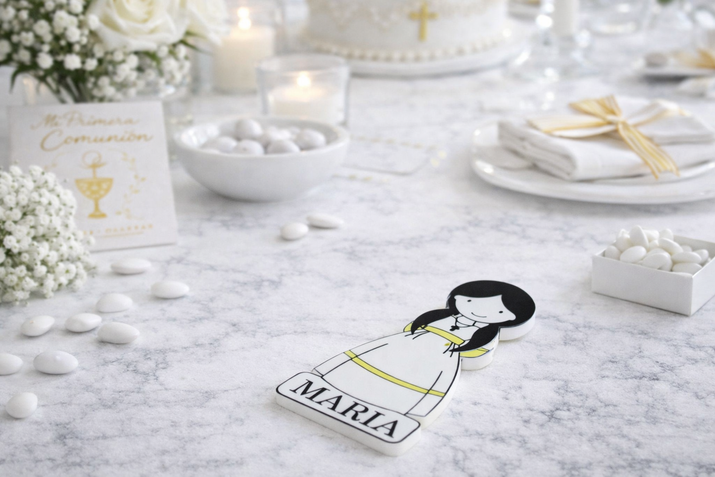 Recuerdo de Primera Comunión Personalizable con Nombre Niña (Pack de 10)