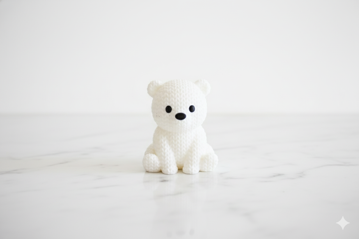 Knitted-Style White Bear Figurine – Cute Cozy Decorative Sculpture
