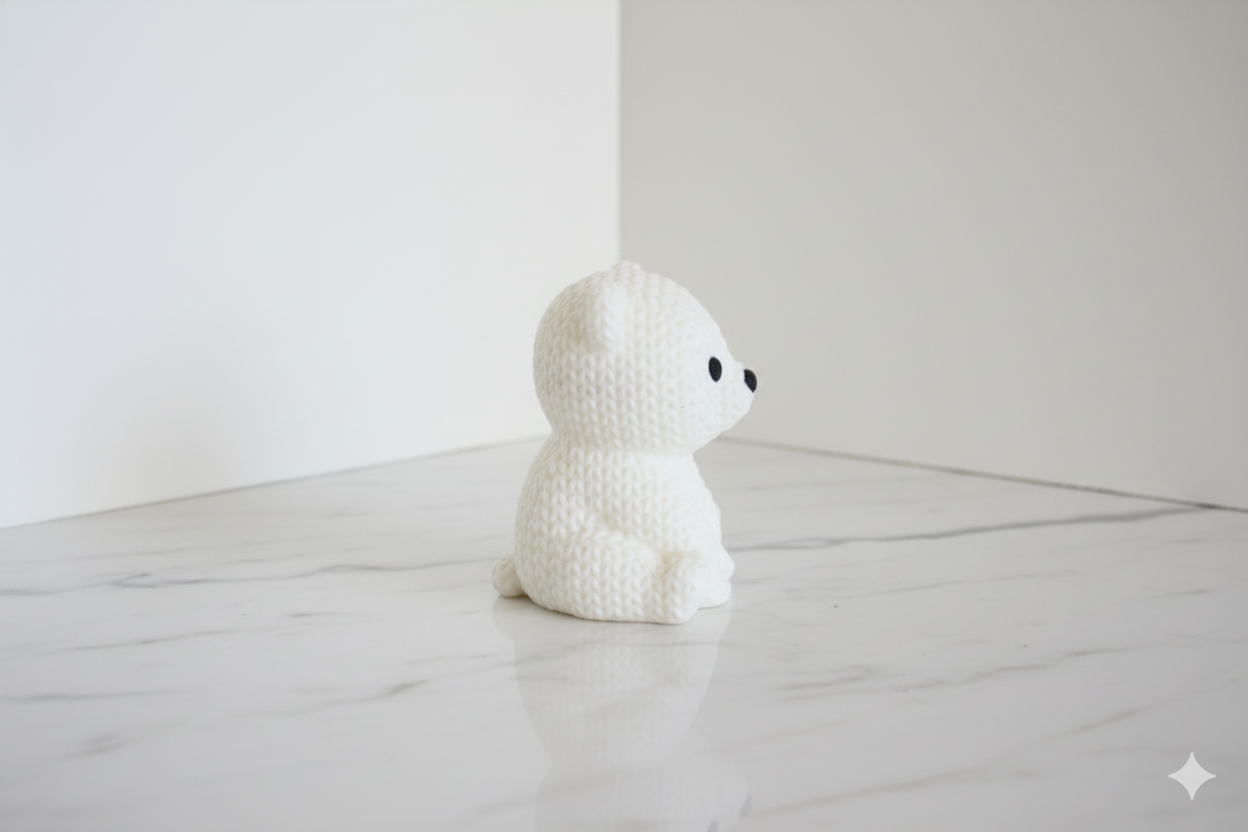 Knitted-Style White Bear Figurine – Cute Cozy Decorative Sculpture