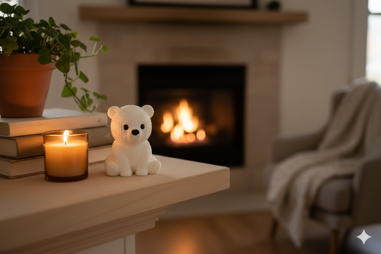 Knitted-Style White Bear Figurine – Cute Cozy Decorative Sculpture