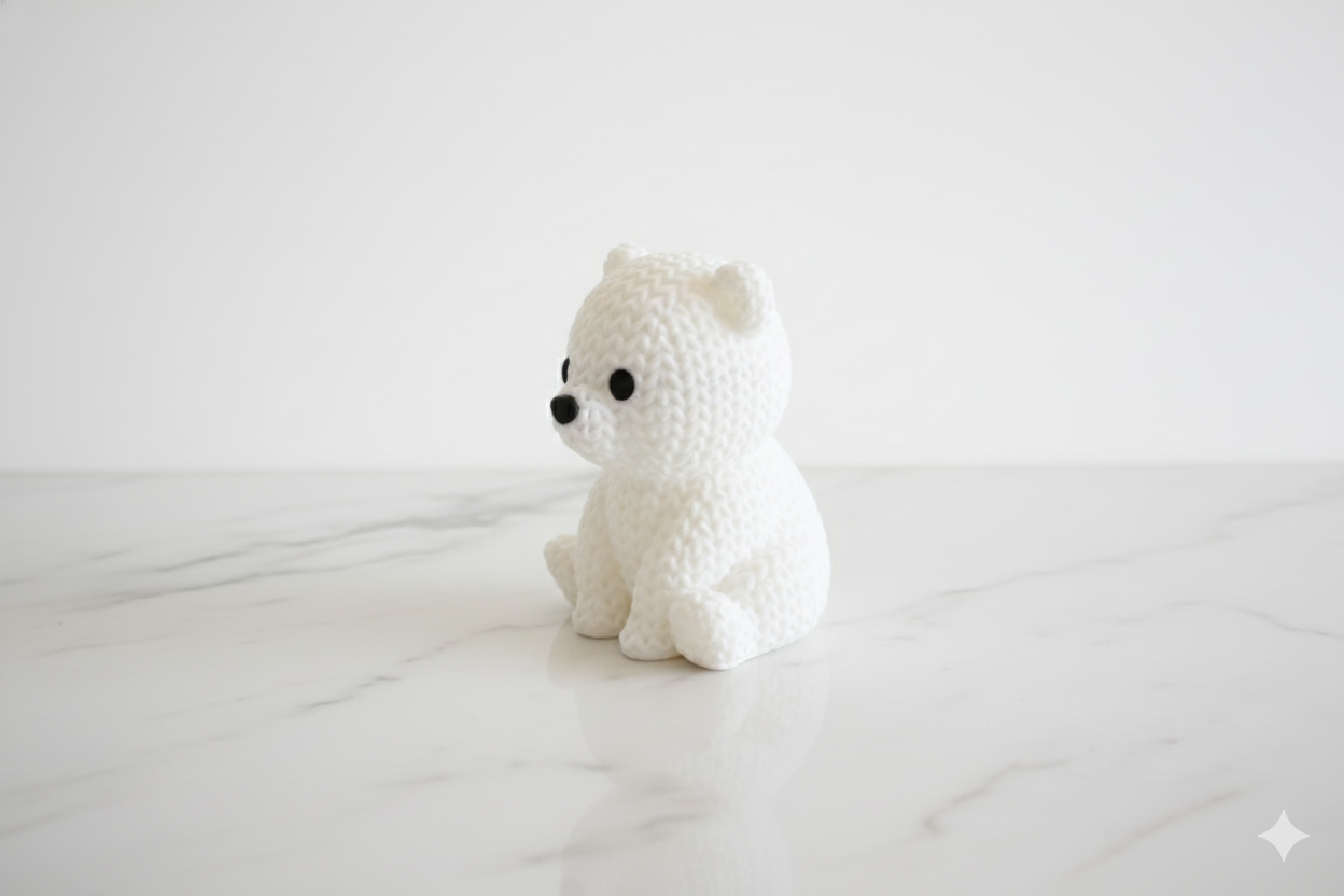 Knitted-Style White Bear Figurine – Cute Cozy Decorative Sculpture
