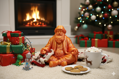 🎅 Papá Noel meditando – Figura navideña dorada