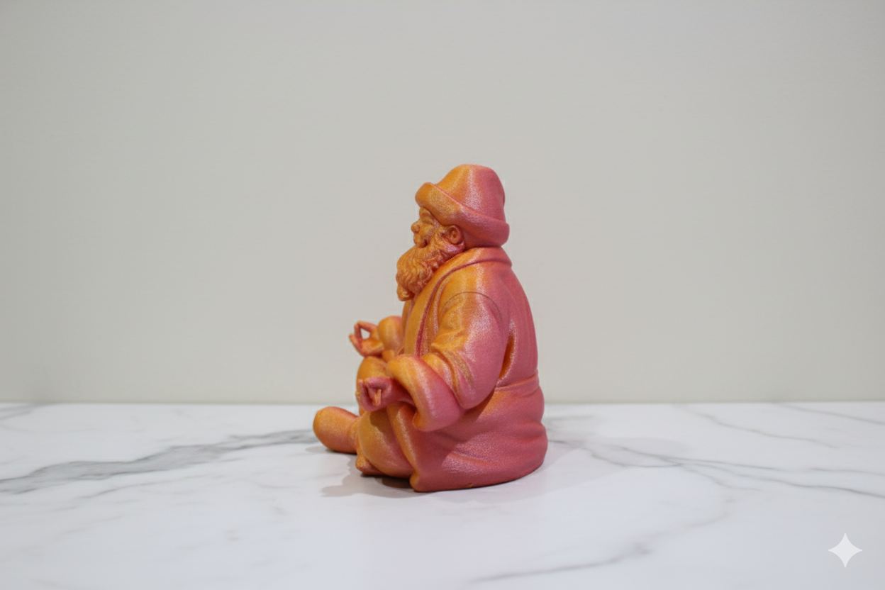 🎅 Papá Noel meditando – Figura navideña dorada