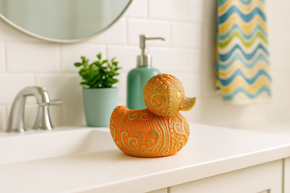 Golden Orange Duck Figurine – Decorative Sculpture for Home & Gifts