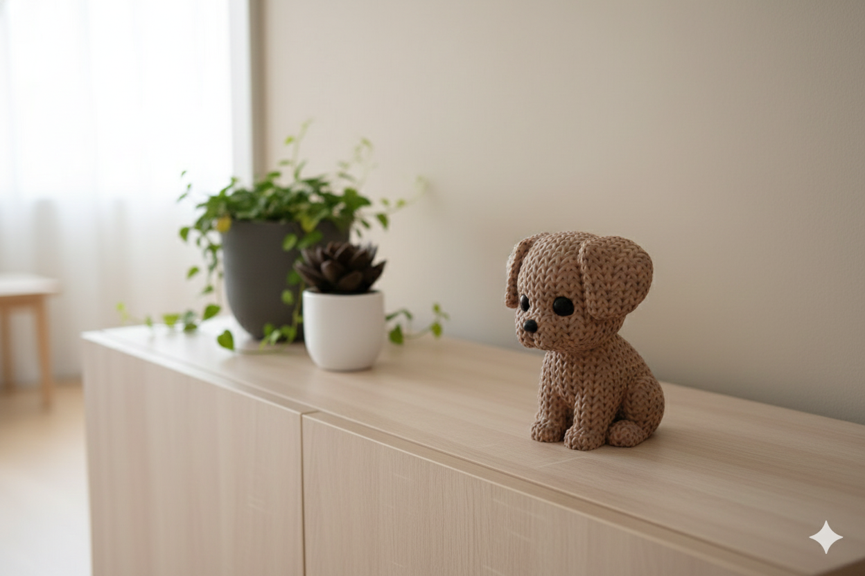 Knitted-Style Puppy Figurine – Cute Decorative Dog Sculpture