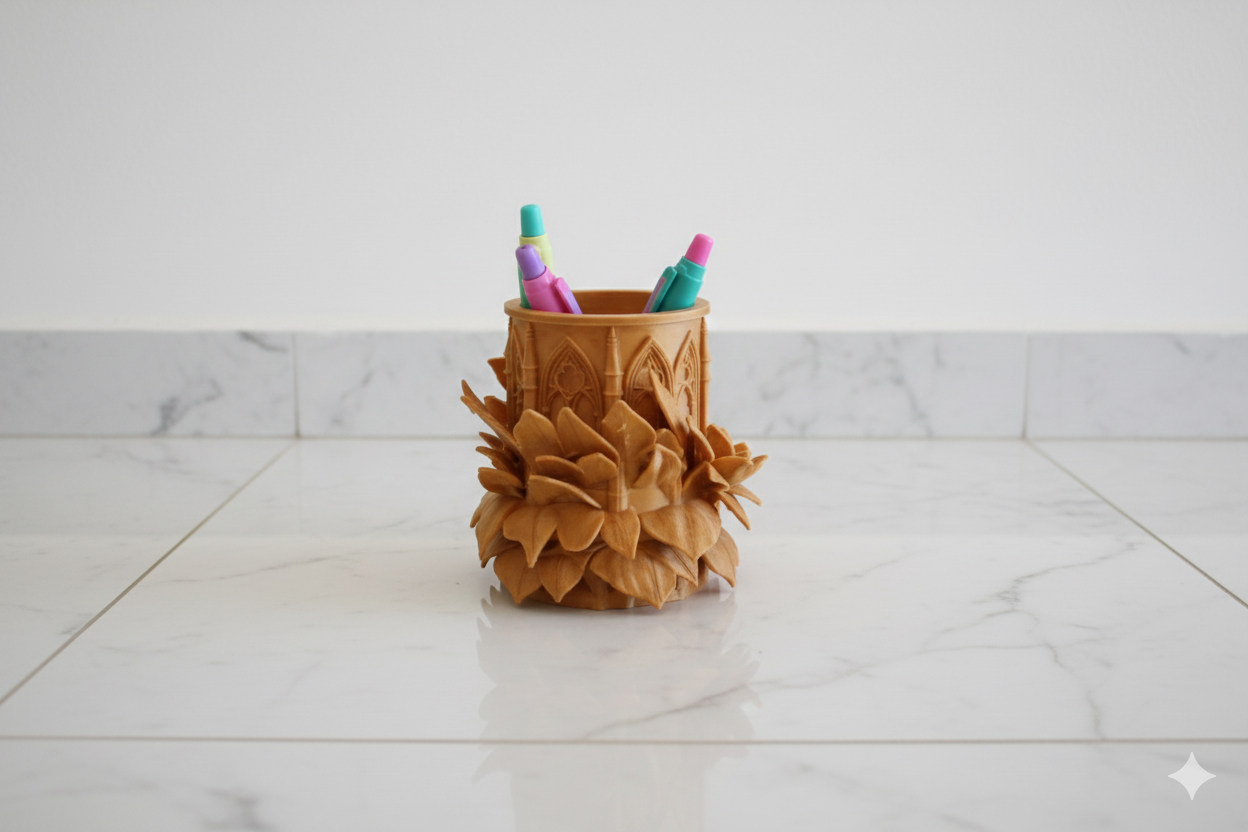 Floral Gothic Pen Holder – Decorative Desk Organizer