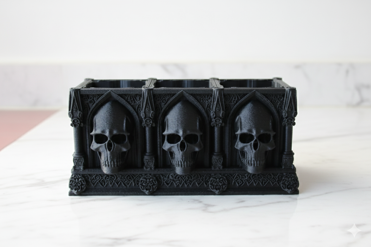 Gothic Skull Pen Holder – Dark Cathedral Desk Organizer