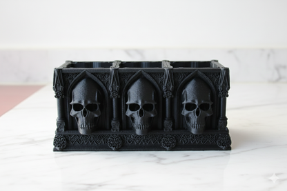 Gothic Skull Pen Holder – Dark Cathedral Desk Organizer