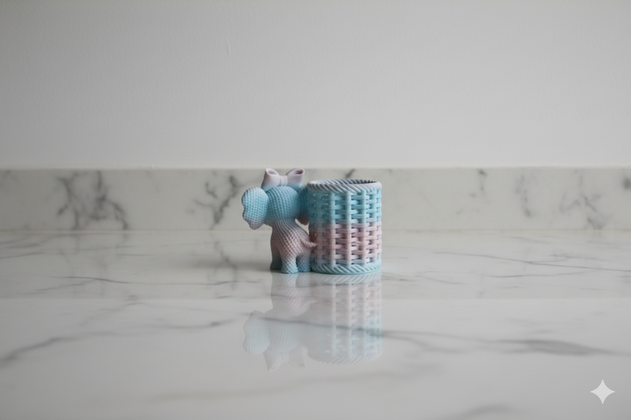 Pastel Elephant Pencil Holder – Cute Knitted-Style Desk Organizer