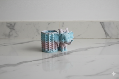 Pastel Elephant Pencil Holder – Cute Knitted-Style Desk Organizer