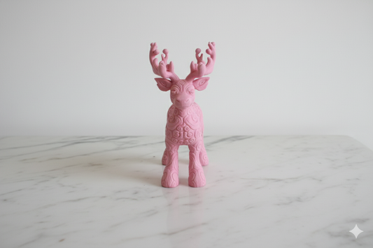 Pink Reindeer Figurine with Ornamental Texture – Elegant Christmas Decoration