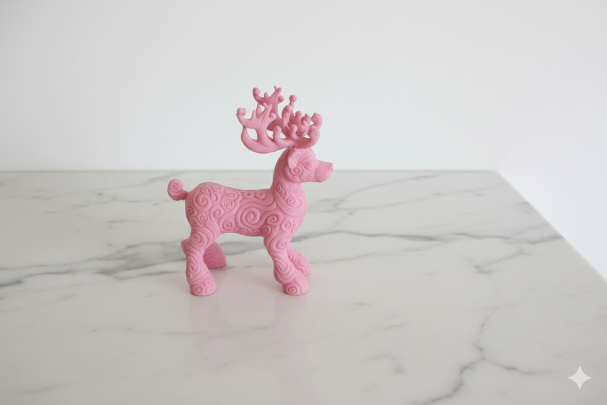 Figura de reno rosa con textura ornamental: elegante decoración navideña