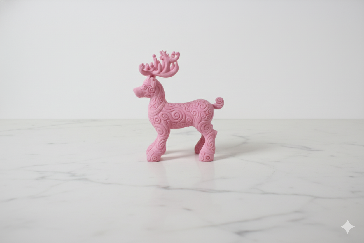 Figura de reno rosa con textura ornamental: elegante decoración navideña