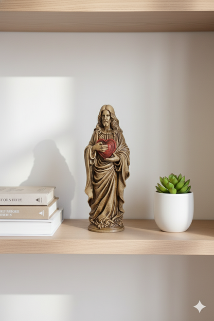 Sacred Heart of Jesus Figurine – Hand-Painted Bronze Finish