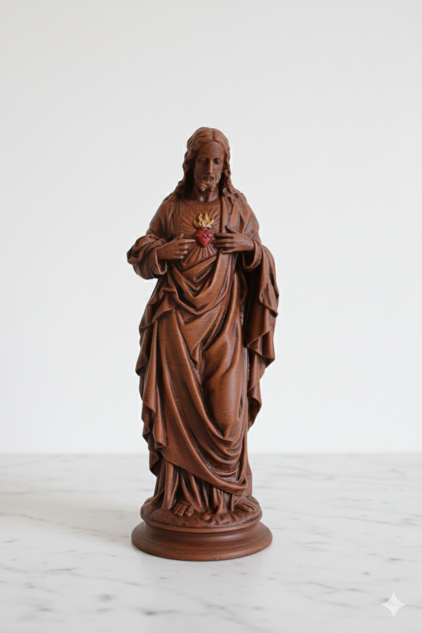 Sacred Heart of Jesus Figurine – Hand-Painted Wood Finish