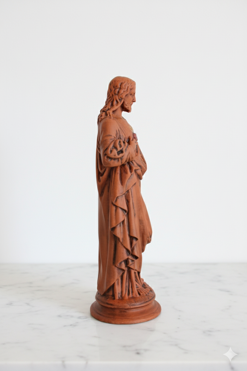 Sacred Heart of Jesus Figurine – Hand-Painted Wood Finish