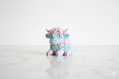 Pastel Cow Figurine – Pink & Blue Decorative Sculpture