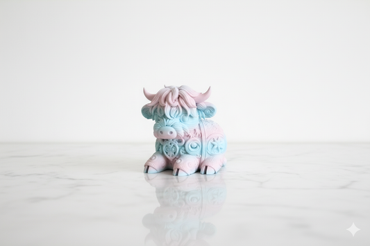 Pastel Cow Figurine – Pink & Blue Decorative Sculpture